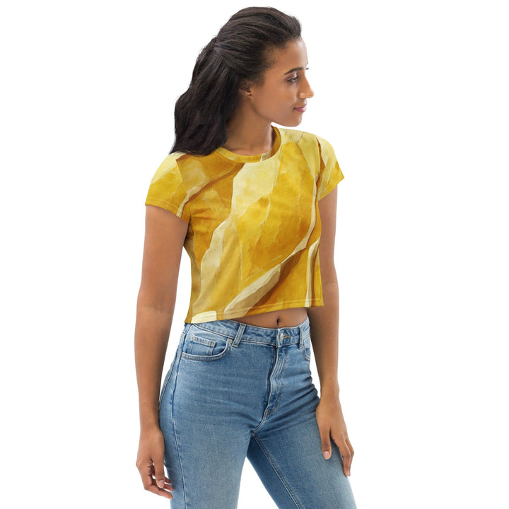 Womens Stretch Fit Crop Tee T-shirt - Rustic Yellow Stone Print