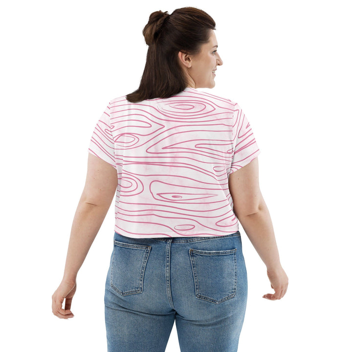 Womens Stretch Fit Crop Tee T-shirt Jersey - Pink Line Art Sketch Print
