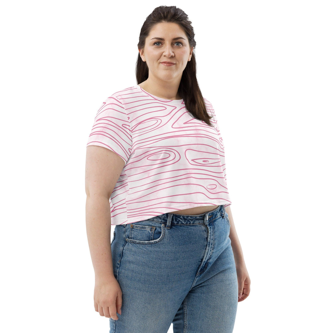 Womens Stretch Fit Crop Tee T-shirt Jersey - Pink Line Art Sketch Print