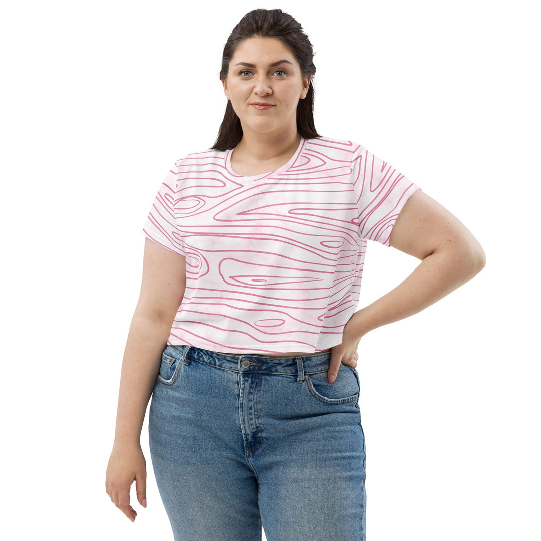Womens Stretch Fit Crop Tee T-shirt Jersey - Pink Line Art Sketch Print