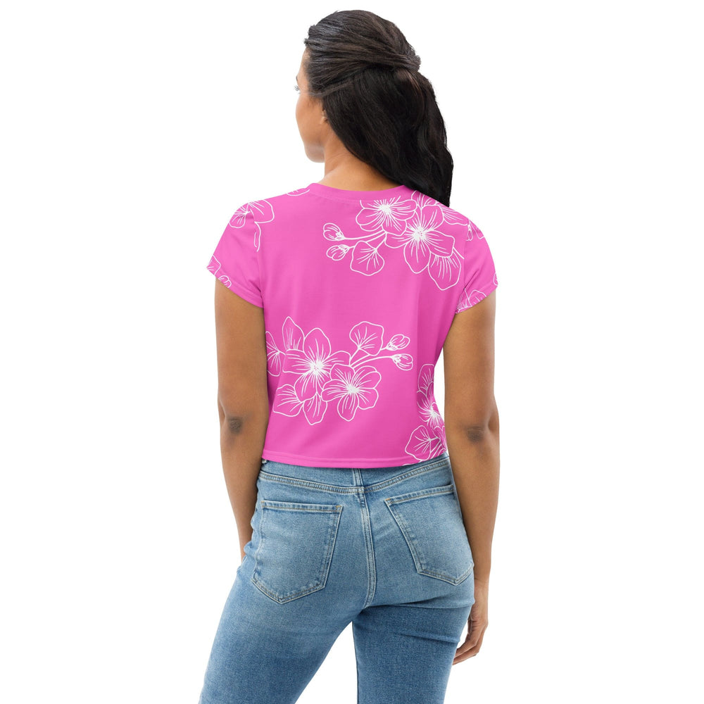 Womens Stretch Fit Crop Tee T-shirt - Pink Floral 7022623