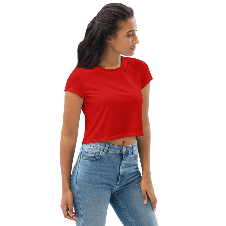 Womens Stretch Fit Crop Tee T-shirt - Red