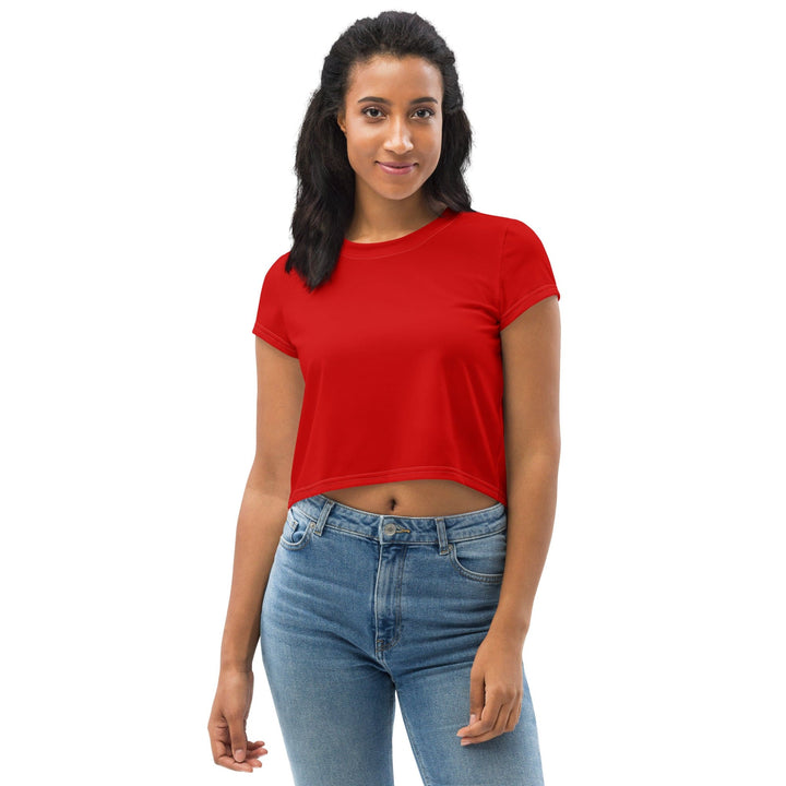 Womens Stretch Fit Crop Tee T-shirt - Red