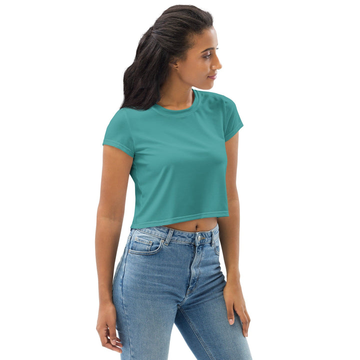 Womens Stretch Fit Crop Tee T-shirt - Teal Green