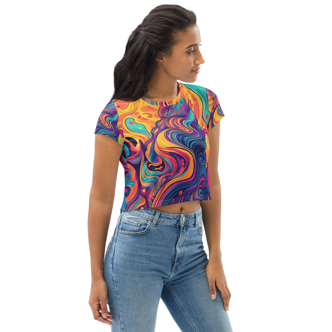 Womens Stretch Fit Crop Tee T-shirt - Vibrant Psychedelic Kaleidoscope Boho 3