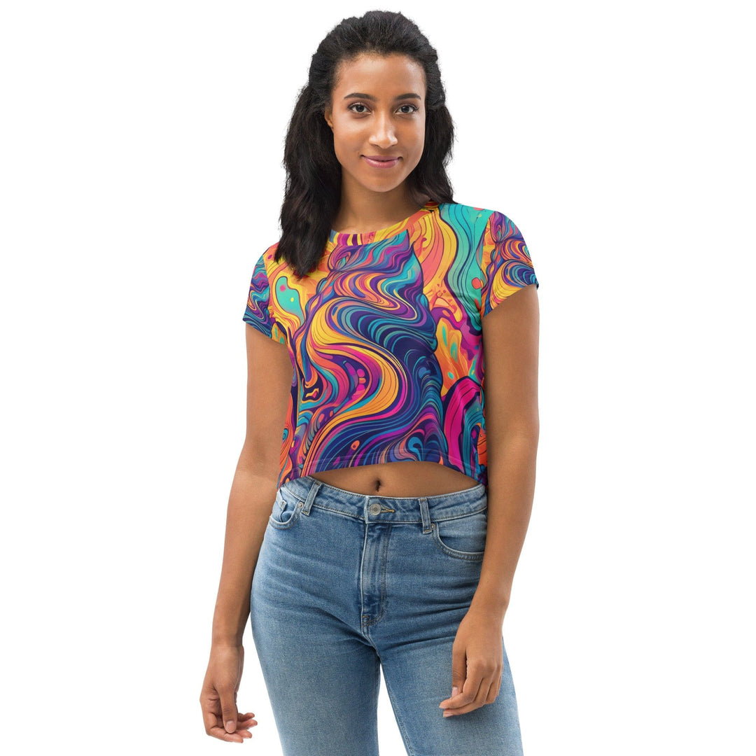Womens Stretch Fit Crop Tee T-shirt - Vibrant Psychedelic Kaleidoscope Boho 3