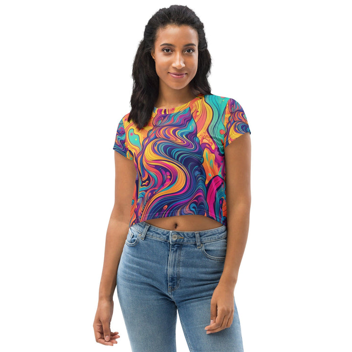 Womens Stretch Fit Crop Tee T-shirt - Vibrant Psychedelic Kaleidoscope Boho 3