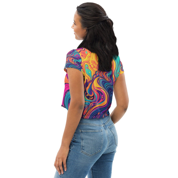 Womens Stretch Fit Crop Tee T-shirt - Vibrant Psychedelic Kaleidoscope Boho 3