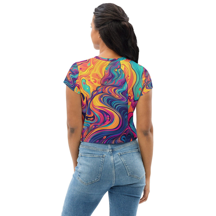 Womens Stretch Fit Crop Tee T-shirt - Vibrant Psychedelic Kaleidoscope Boho 3