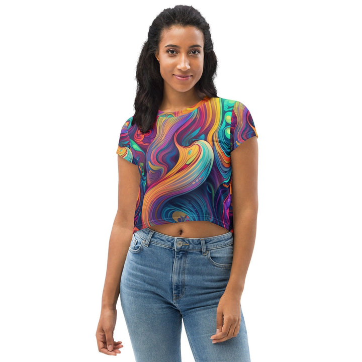 Womens Stretch Fit Crop Tee T-shirt Vibrant Psychedelic Kaleidoscope Boho 4