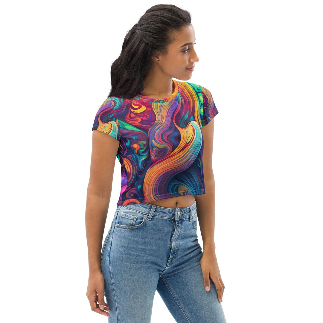 Womens Stretch Fit Crop Tee T-shirt Vibrant Psychedelic Kaleidoscope Boho 4