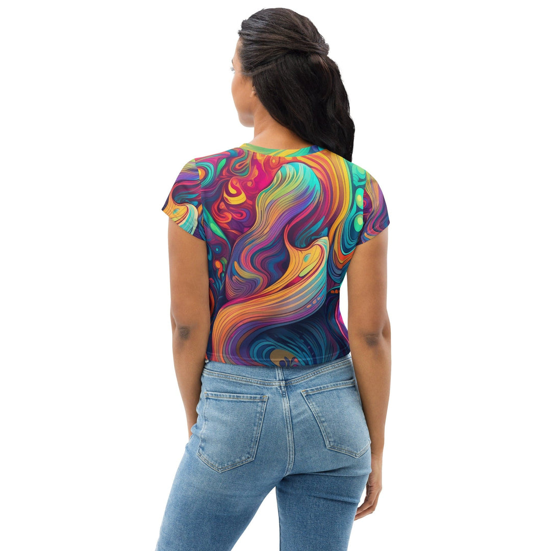 Womens Stretch Fit Crop Tee T-shirt Vibrant Psychedelic Kaleidoscope Boho 4