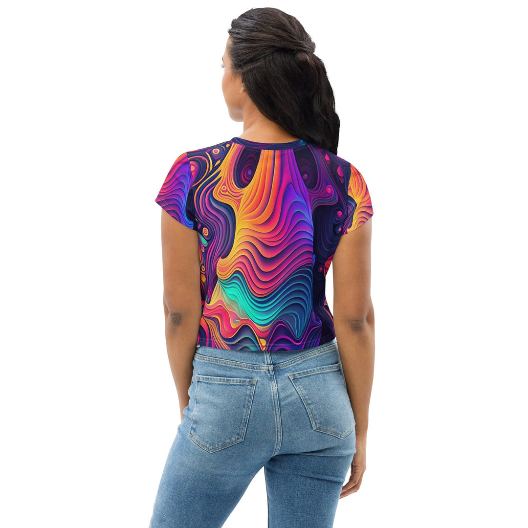 Womens Stretch Fit Crop Tee T-shirt - Vibrant Psychedelic Kaleidoscope Boho