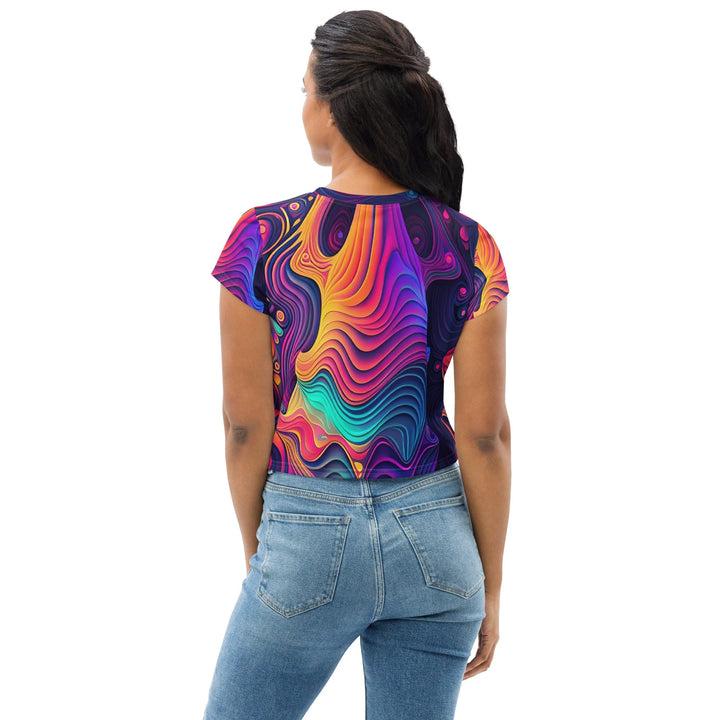 Womens Stretch Fit Crop Tee T-shirt - Vibrant Psychedelic Kaleidoscope Boho