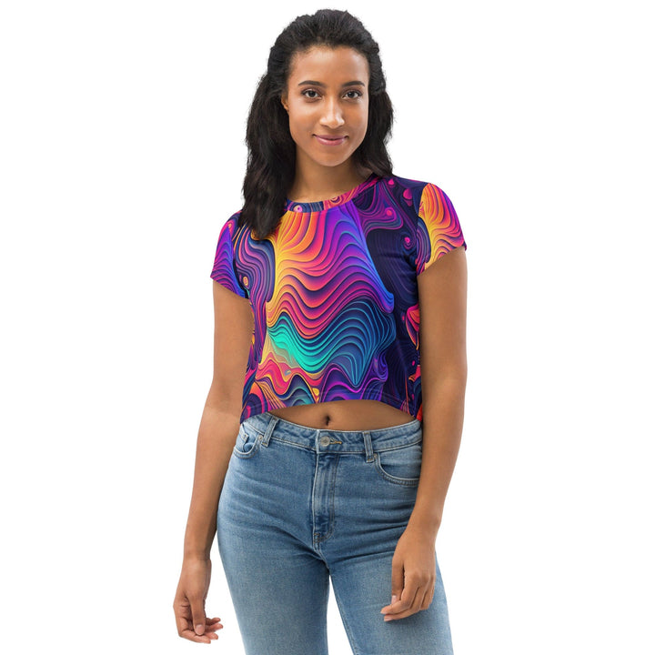 Womens Stretch Fit Crop Tee T-shirt - Vibrant Psychedelic Kaleidoscope Boho