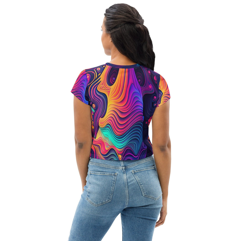 Womens Stretch Fit Crop Tee T-shirt - Vibrant Psychedelic Kaleidoscope Boho