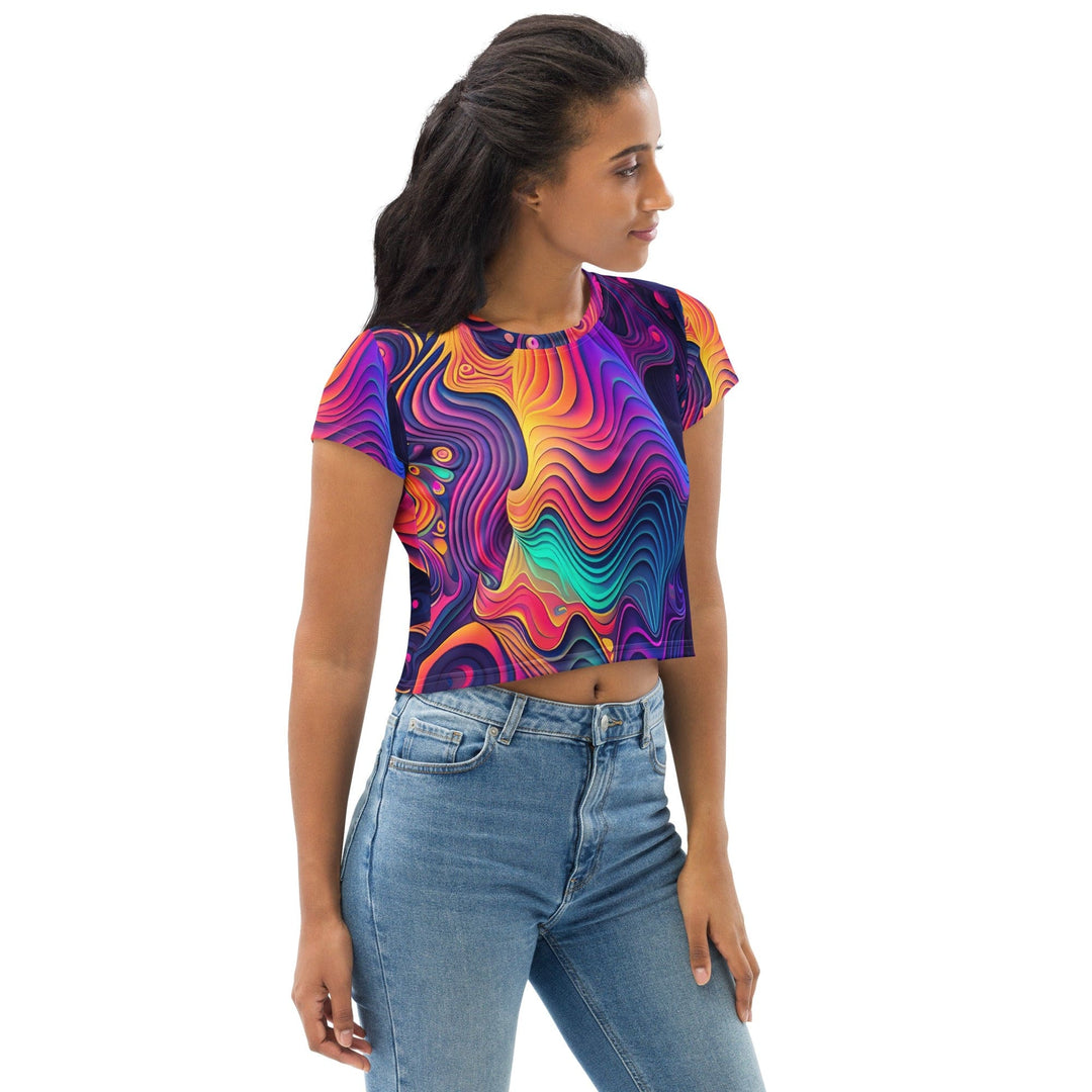 Womens Stretch Fit Crop Tee T-shirt - Vibrant Psychedelic Kaleidoscope Boho