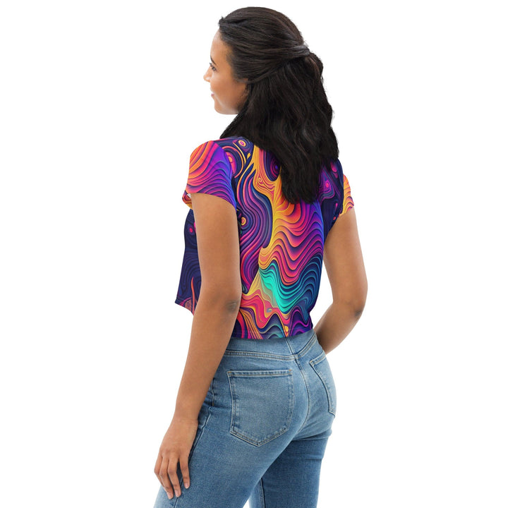 Womens Stretch Fit Crop Tee T-shirt - Vibrant Psychedelic Kaleidoscope Boho