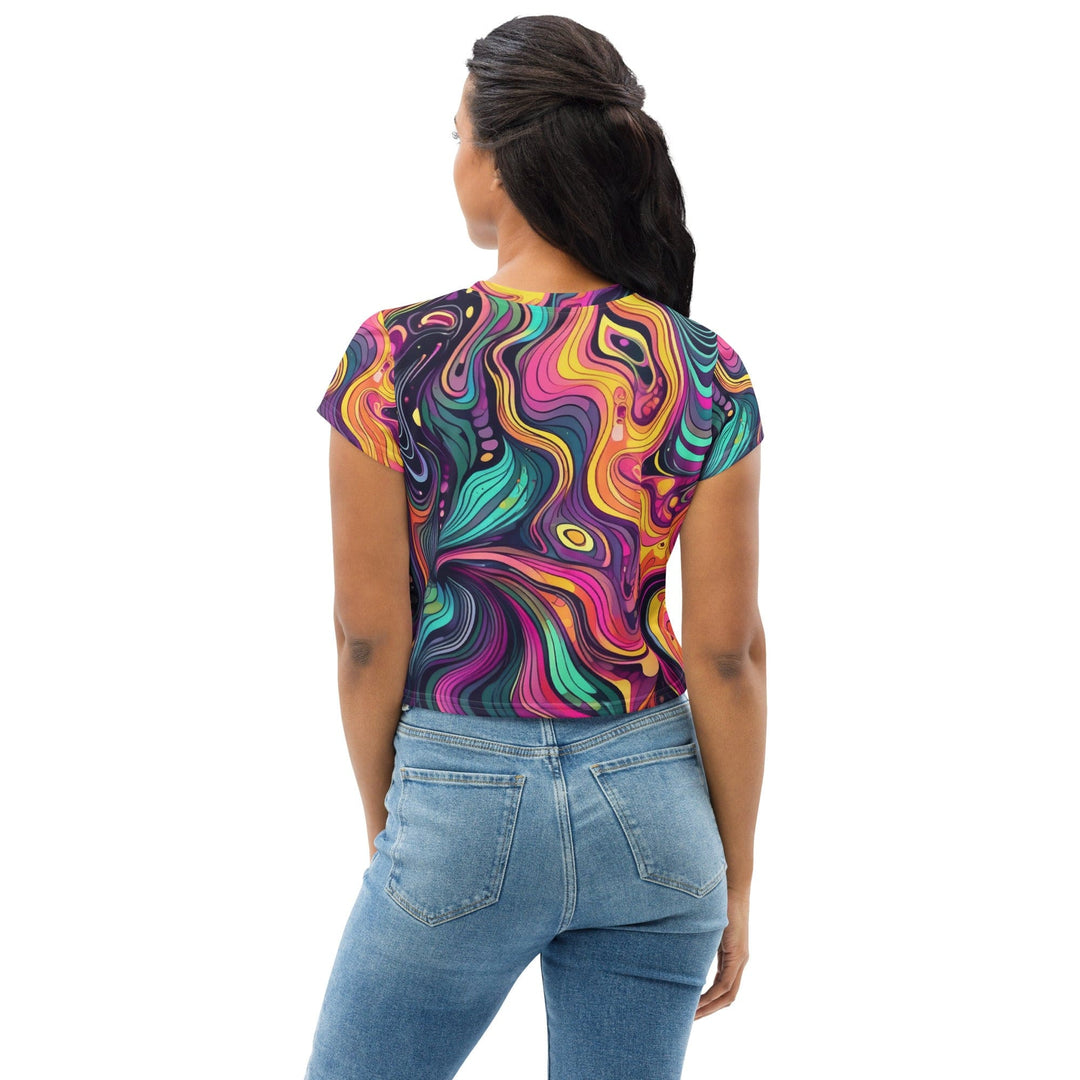 Womens Stretch Fit Crop Tee T-shirt - Vibrant Psychedelic Kaleidoscope Boho