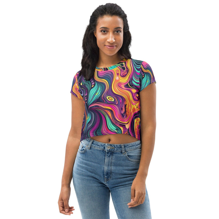 Womens Stretch Fit Crop Tee T-shirt - Vibrant Psychedelic Kaleidoscope Boho