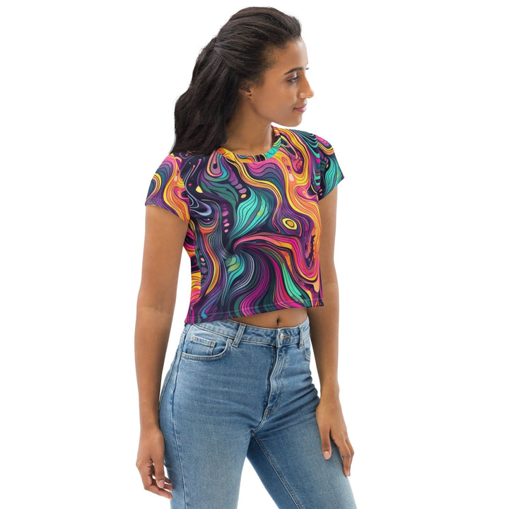 Womens Stretch Fit Crop Tee T-shirt - Vibrant Psychedelic Kaleidoscope Boho