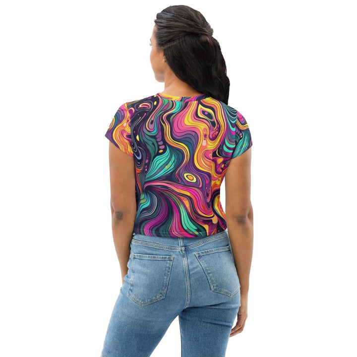Womens Stretch Fit Crop Tee T-shirt - Vibrant Psychedelic Kaleidoscope Boho
