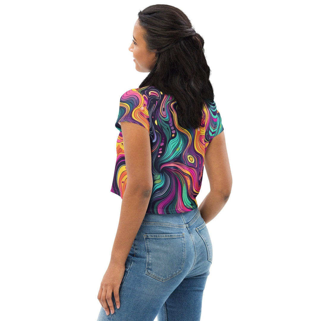Womens Stretch Fit Crop Tee T-shirt - Vibrant Psychedelic Kaleidoscope Boho
