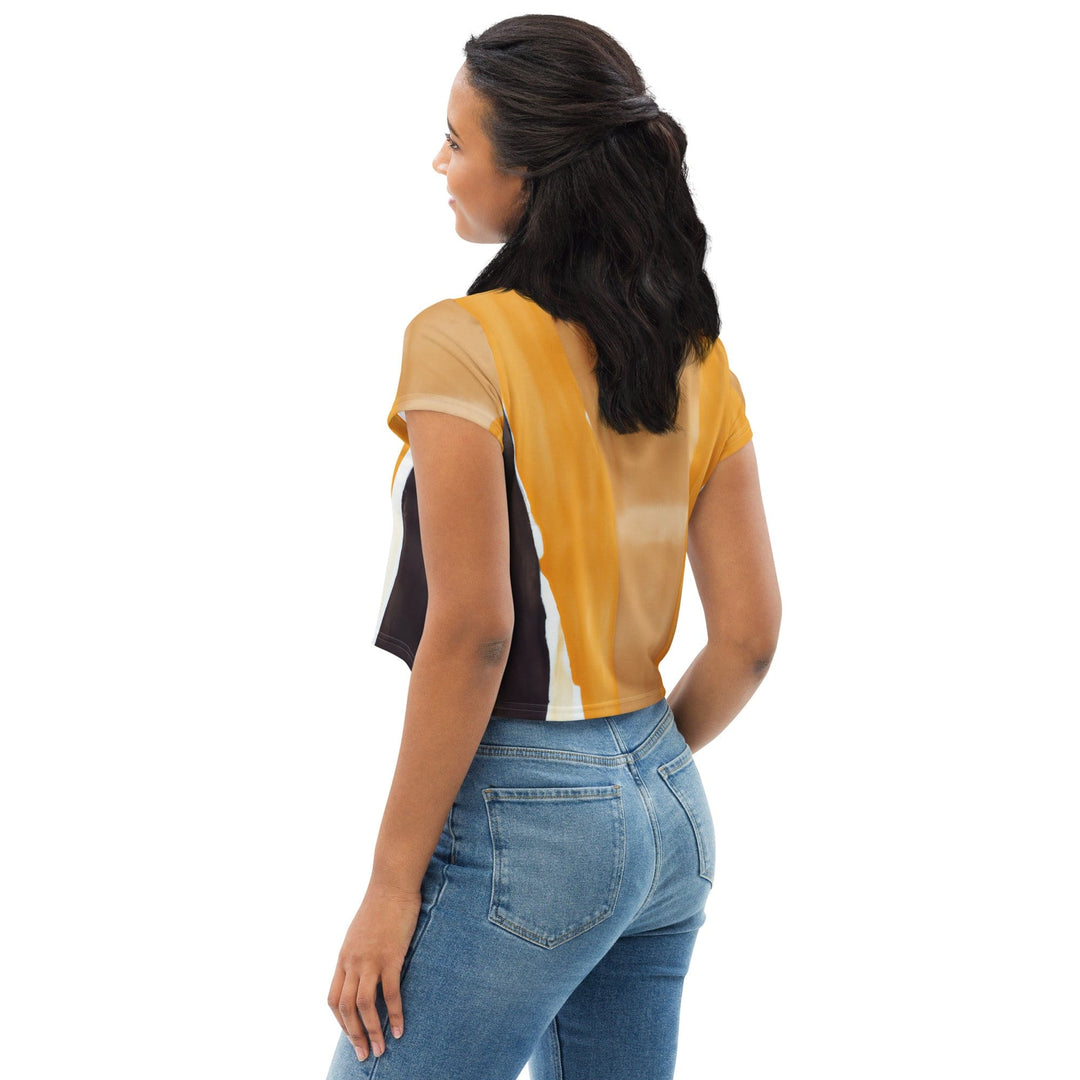 Womens Stretch Fit Crop Tee T-shirt - Yellow Brown Abstract Pattern