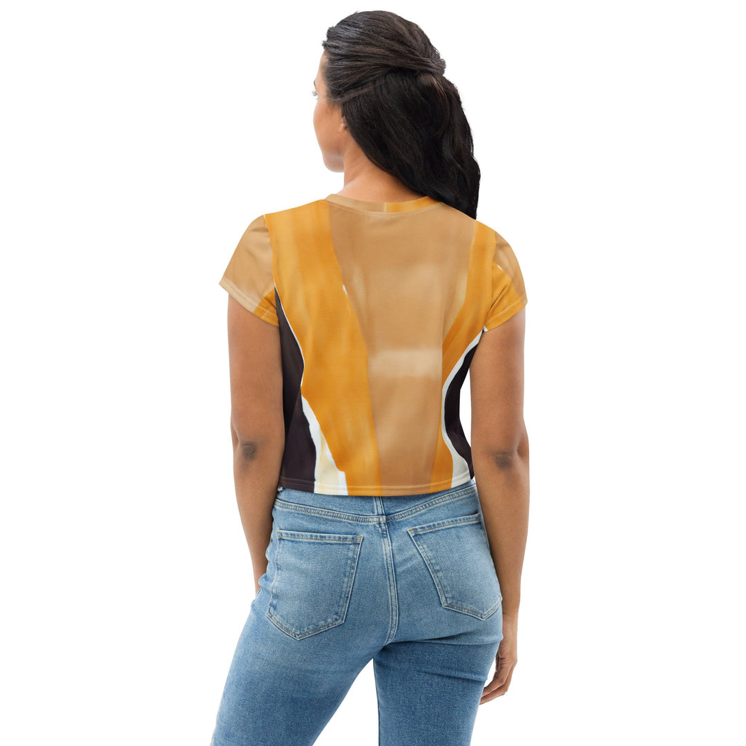 Womens Stretch Fit Crop Tee T-shirt - Yellow Brown Abstract Pattern
