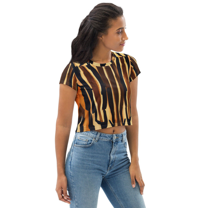 Womens Stretch Fit Crop Tee T-shirt - Zorse Lines Print