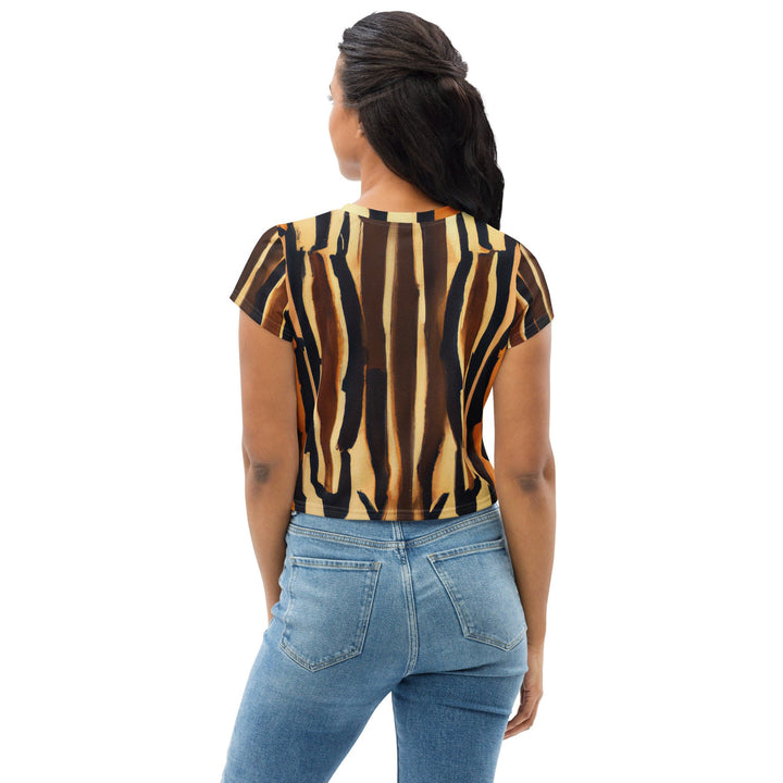 Womens Stretch Fit Crop Tee T-shirt - Zorse Lines Print