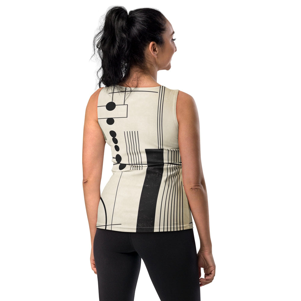 Womens Stretch Fit Tank Top Abstract Black Beige Brown Geometric - Womens