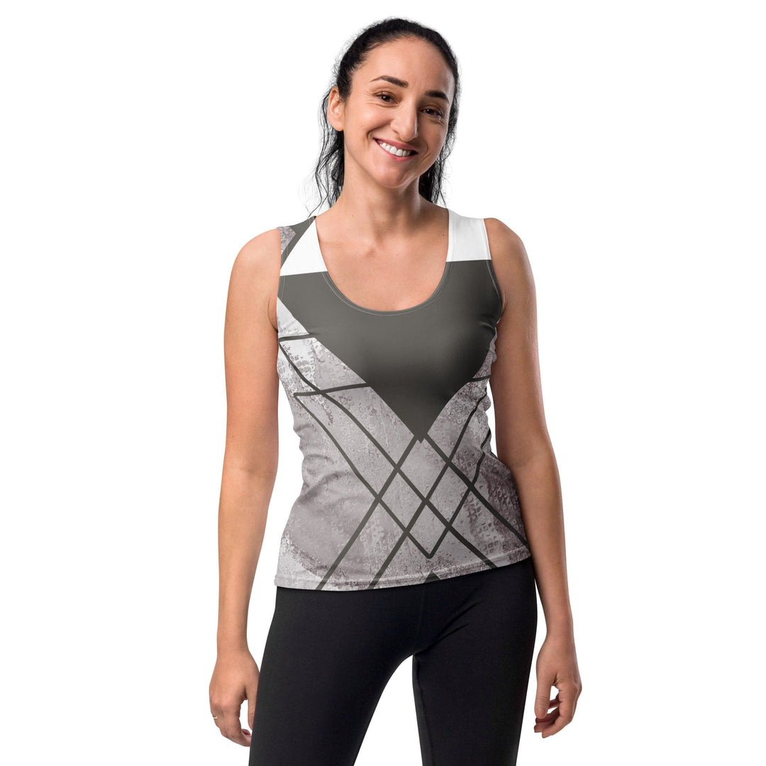 Womens Stretch Fit Tank Top Ash Grey And White Triangular Colorblock - Womens