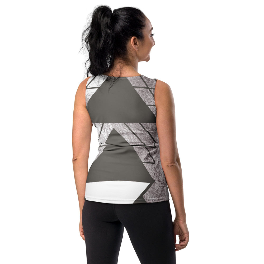 Womens Stretch Fit Tank Top Ash Grey And White Triangular Colorblock - Womens
