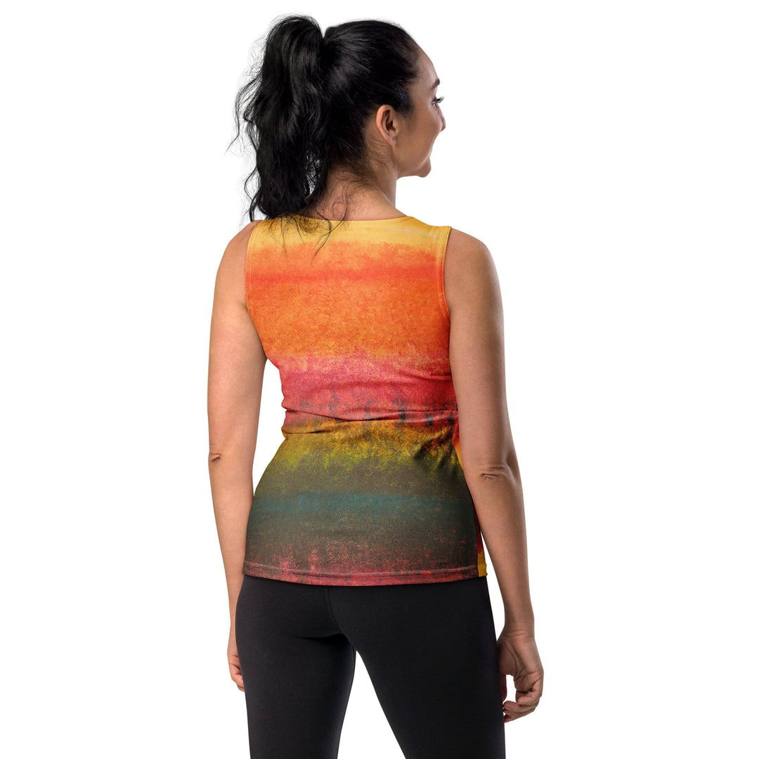 Womens Stretch Fit Tank Top Autumn Fall Watercolor Abstract Print - Womens