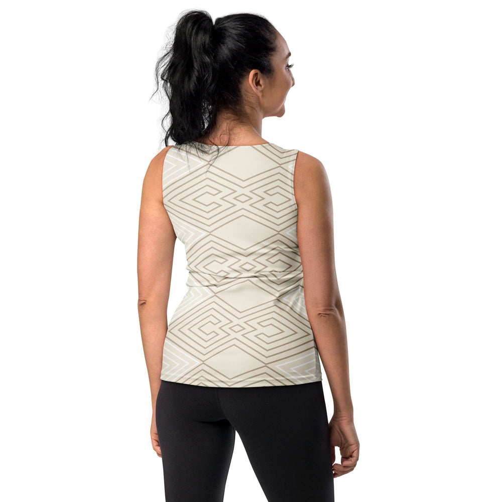 Womens Stretch Fit Tank Top Beige And White Tribal Geometric Aztec - Womens