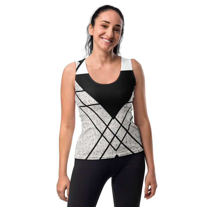 Womens Stretch Fit Tank Top Black and White Ash Grey Triangular - Womens | Tank