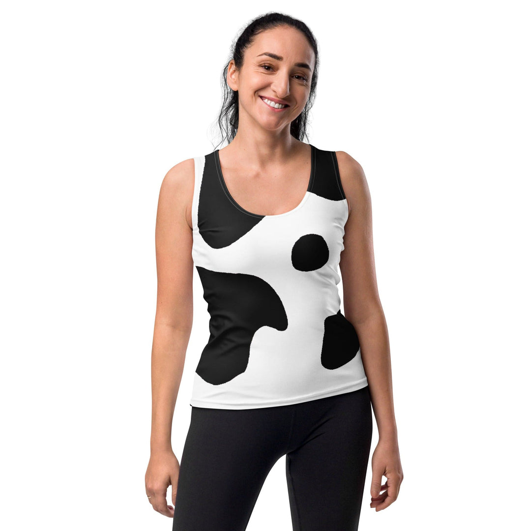 Womens Stretch Fit Tank Top Black And White Cow Print - Womens | Tank Tops | AOP