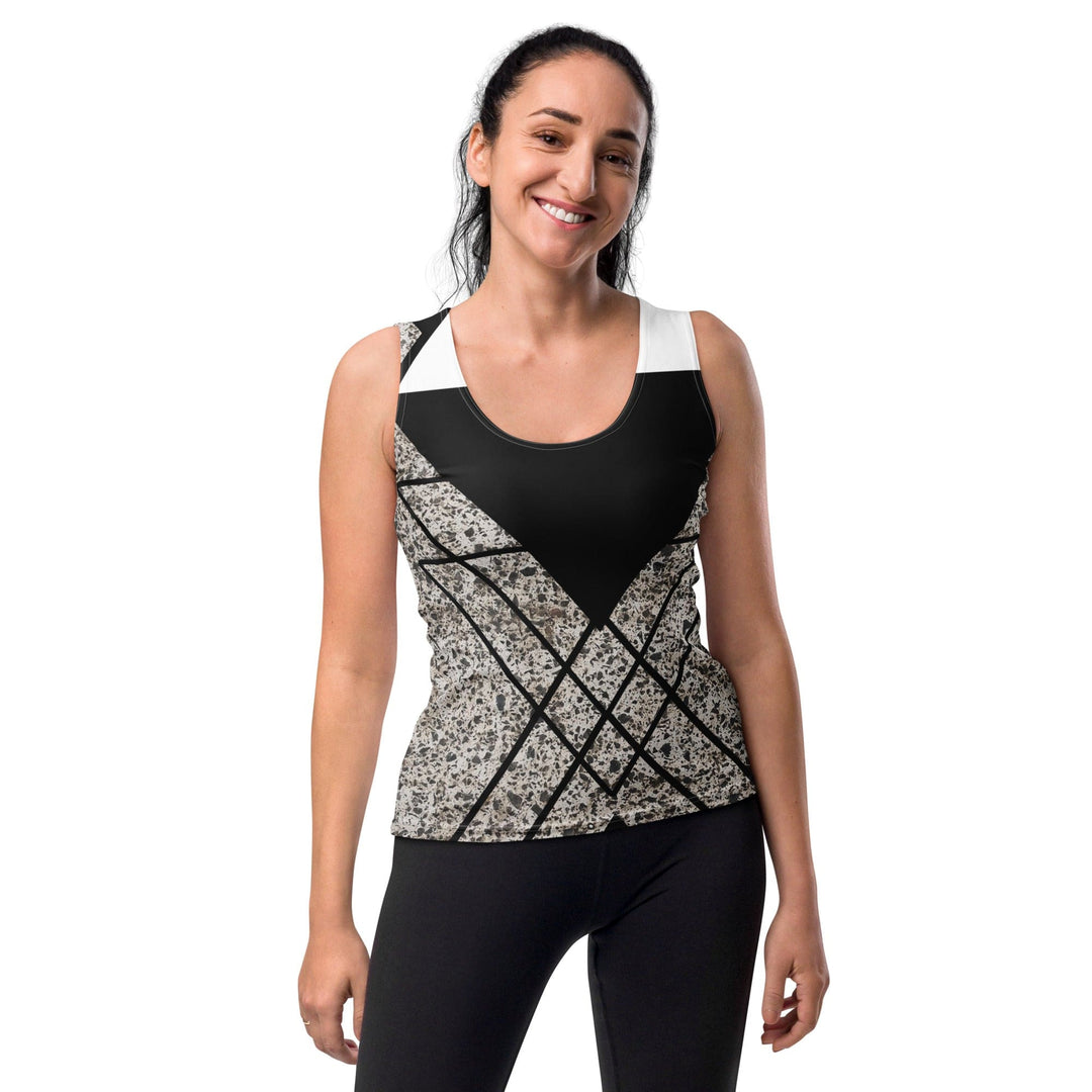 Womens Stretch Fit Tank Top Black And White Triangular Colorblock - Womens