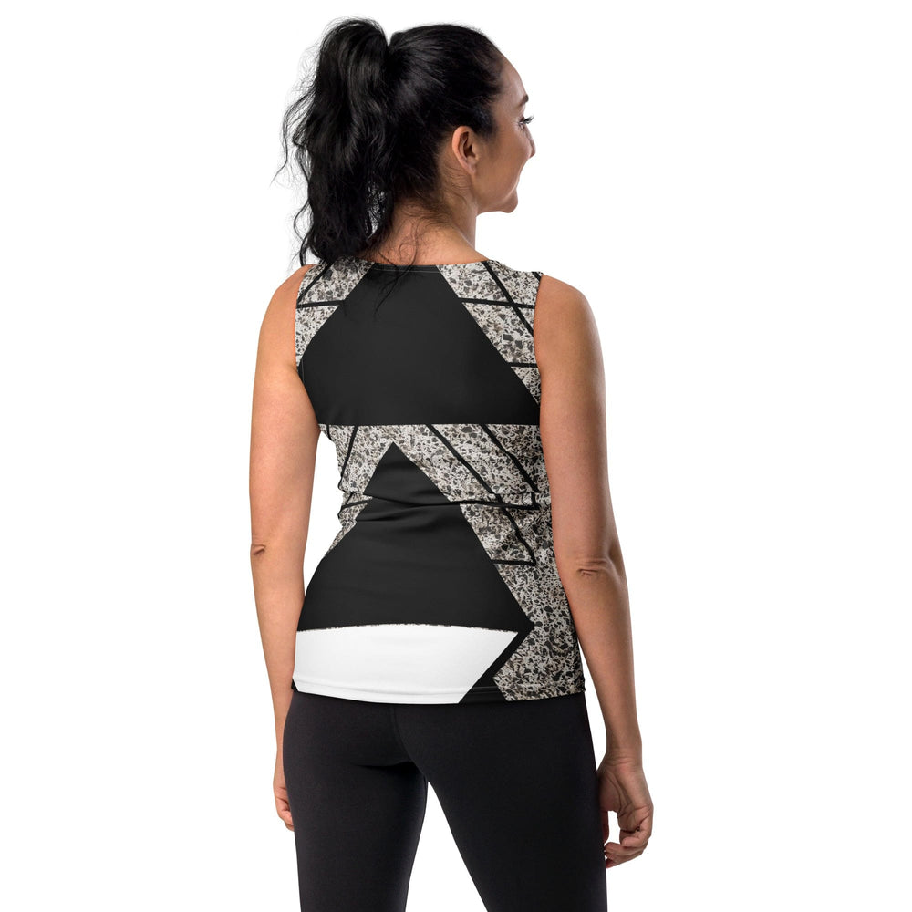 Womens Stretch Fit Tank Top Black And White Triangular Colorblock - Womens