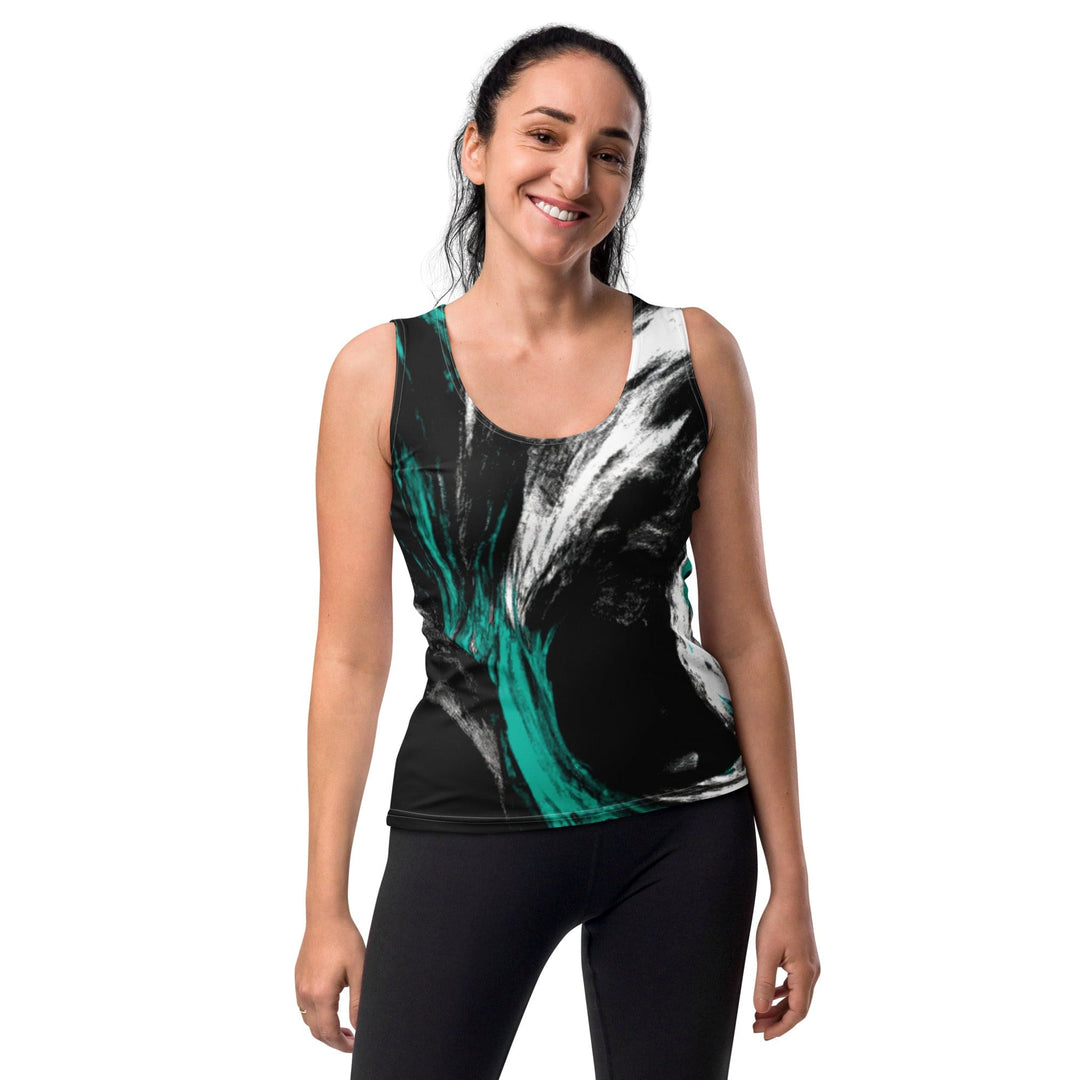 Womens Stretch Fit Tank Top Black Green White Abstract Pattern - Womens | Tank
