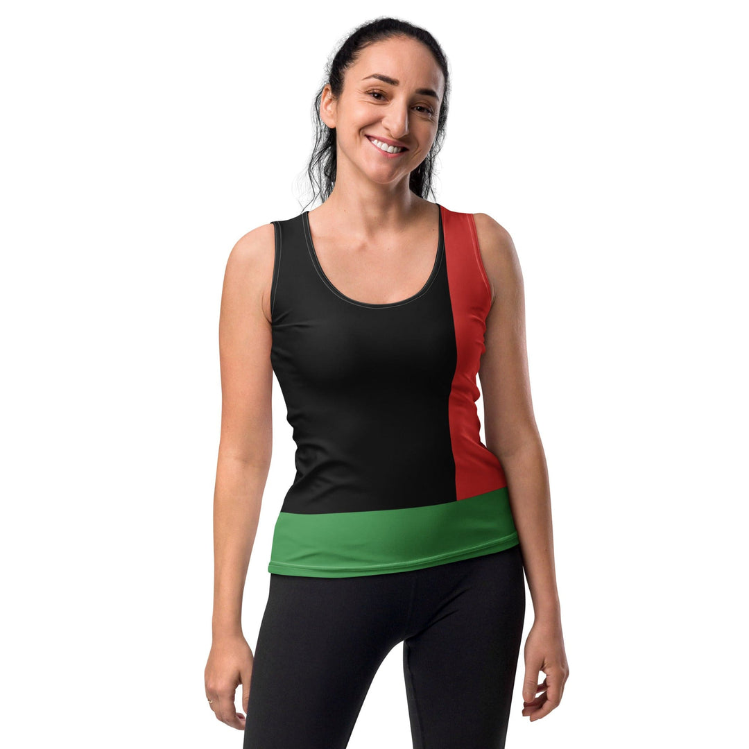 Womens Stretch Fit Tank Top Black Red Green Stripped 4
