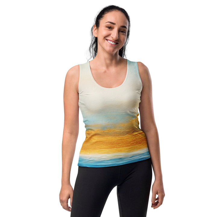 Womens Stretch Fit Tank Top Blue Ocean Golden Sunset Print 2 - Womens | Tank