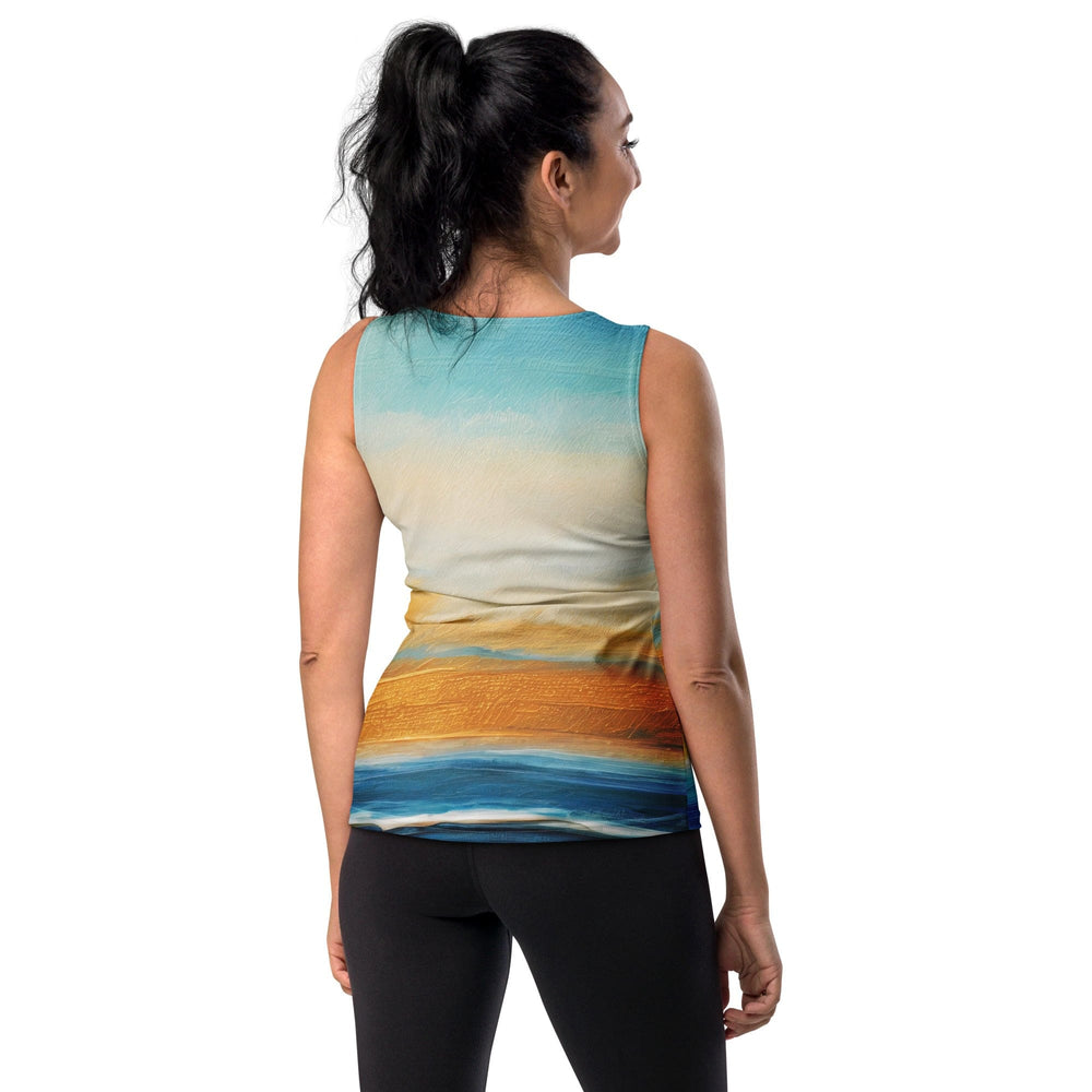 Womens Stretch Fit Tank Top Blue Ocean Golden Sunset Print 2 - Womens | Tank