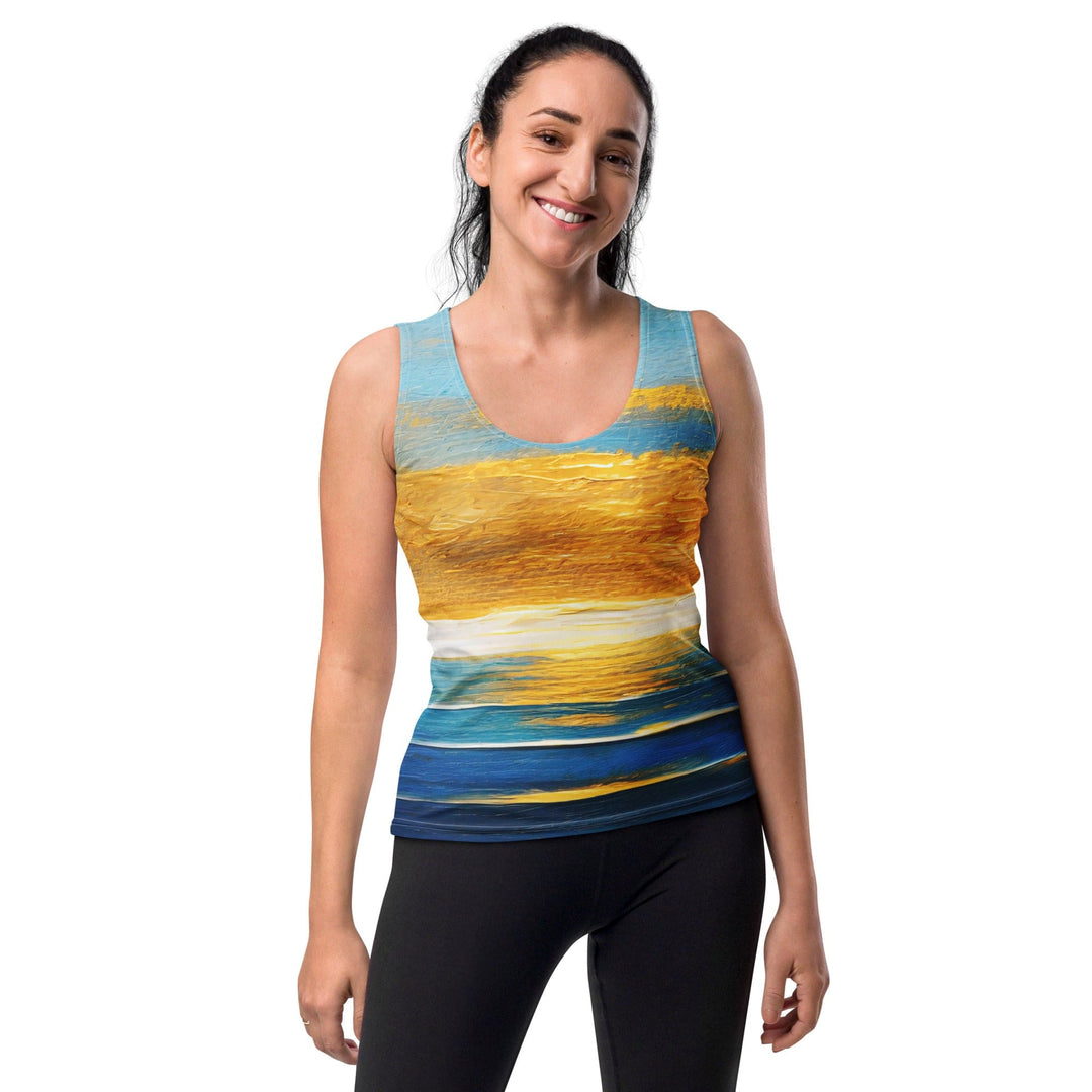 Womens Stretch Fit Tank Top Blue Ocean Golden Sunset Print 4 - Womens | Tank