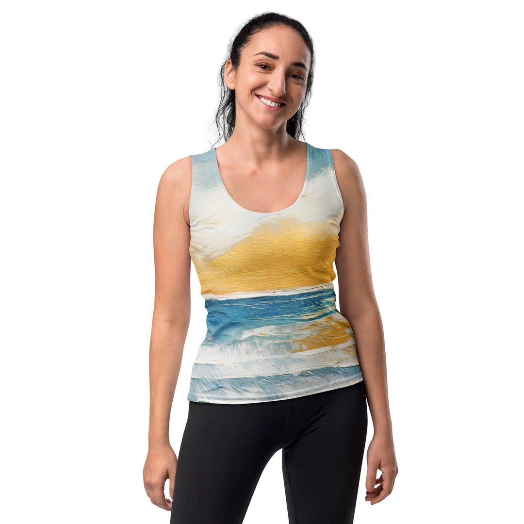 Womens Stretch Fit Tank Top Blue Ocean Golden Sunset Print - Womens | Tank Tops