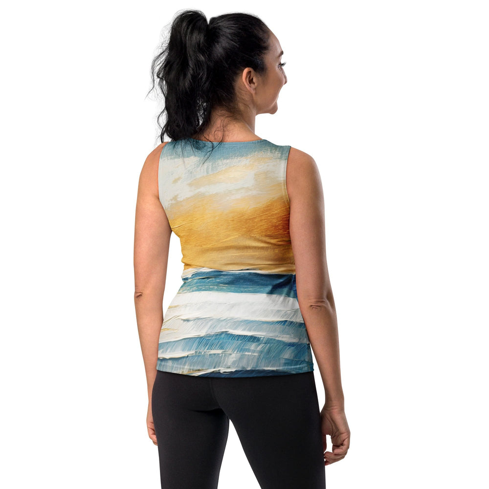 Womens Stretch Fit Tank Top Blue Ocean Golden Sunset Print - Womens | Tank Tops