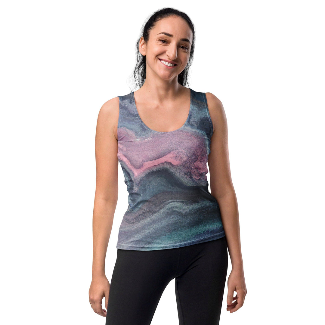 Womens Stretch Fit Tank Top Blue Pink Marble Swirl Print - Womens | Tank Tops