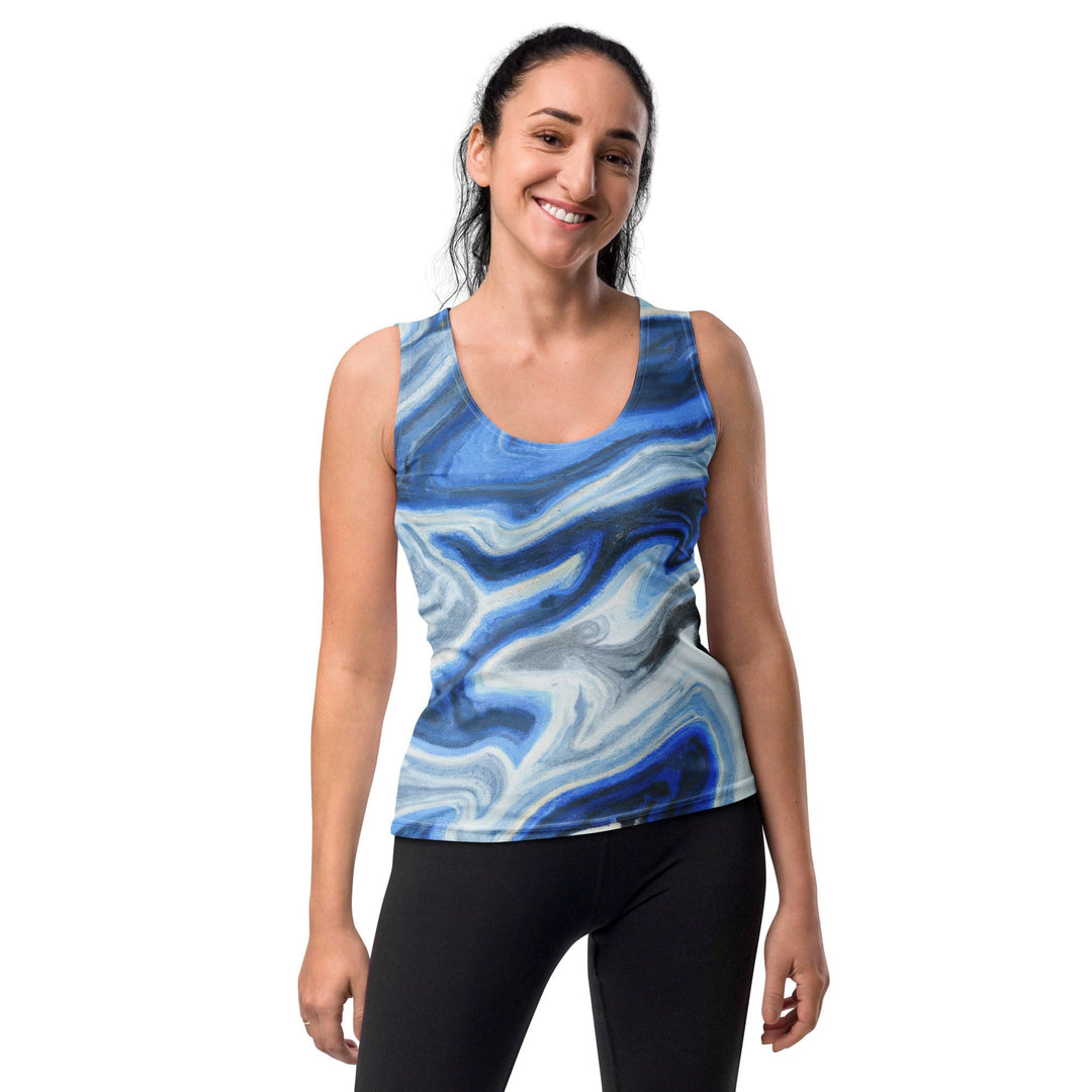 Womens Stretch Fit Tank Top Blue White Grey Marble Pattern - Womens | Tank Tops