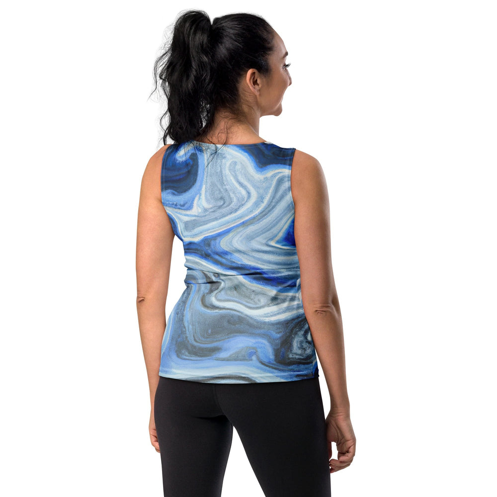 Womens Stretch Fit Tank Top Blue White Grey Marble Pattern - Womens | Tank Tops